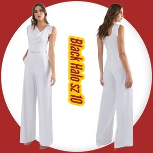 Black Halo White Classic Wide Leg Bridal Jumpsuit sz 10